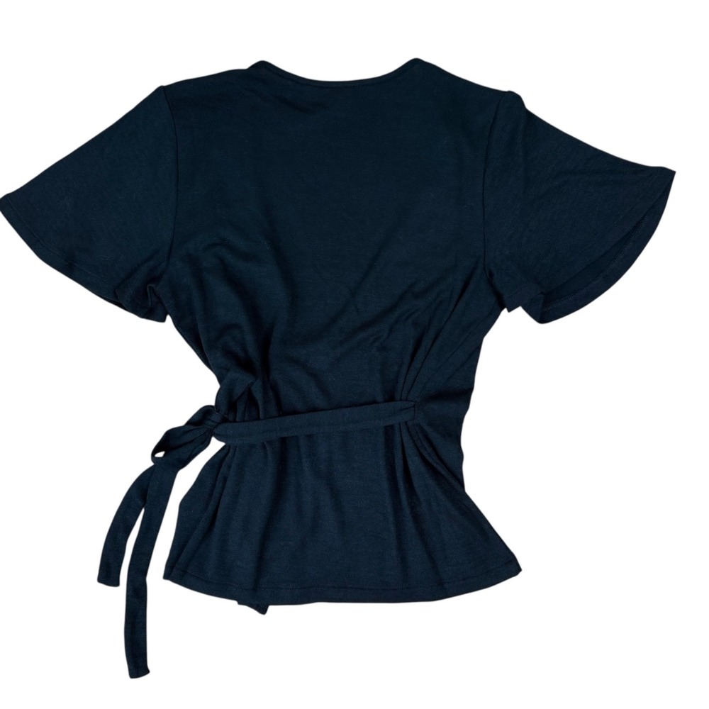 NWT GAP Short Sleeve Wrap‎ Top Black Tie Front Sz XS Minimalist Basics Cottage - Picture 4 of 6